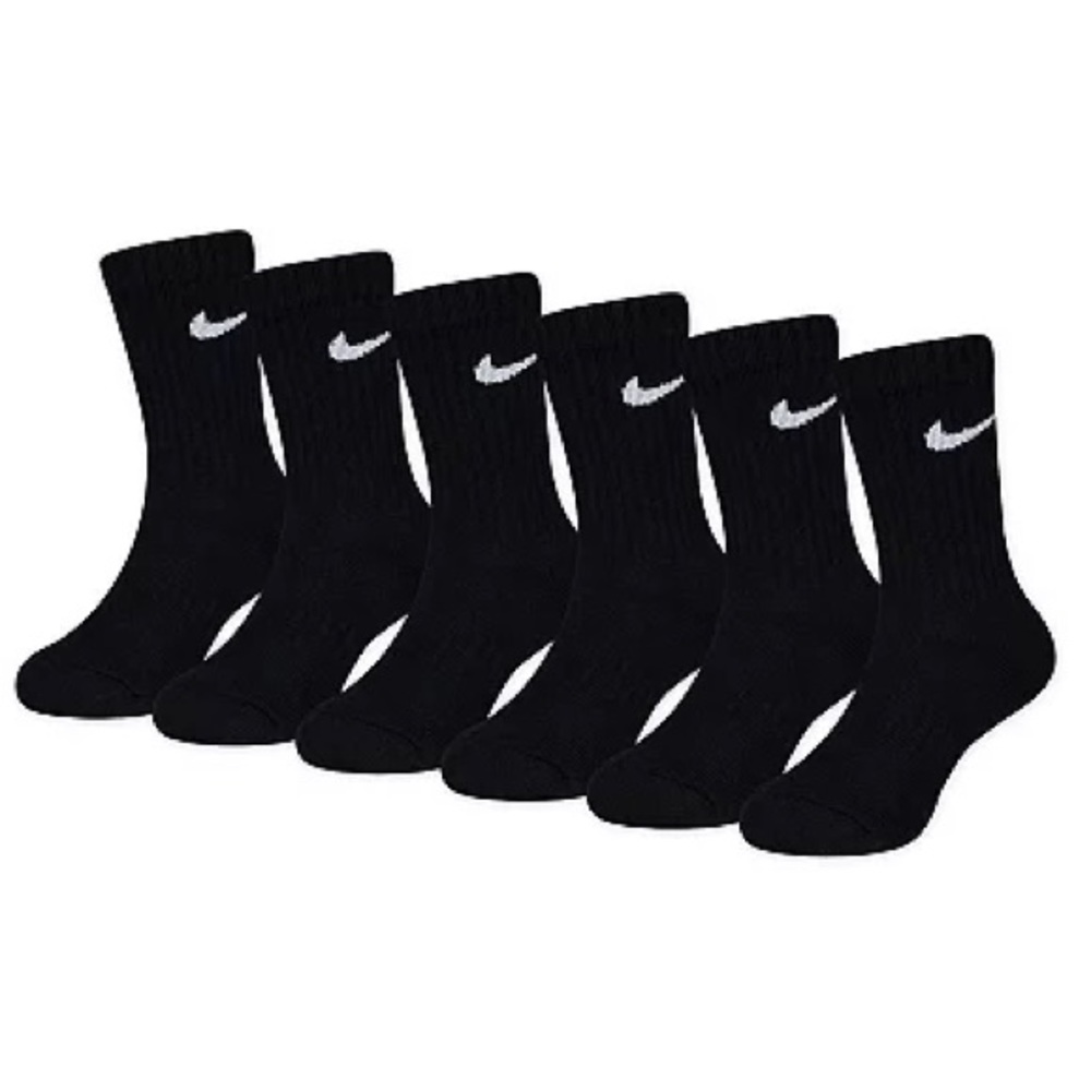 Nike Everyday Cotton Cushioned Crew Cut Black Socks Pack of 6 pairs